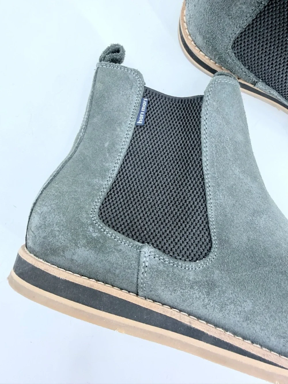 HARI MARI Odessa Waxed Suede Chelsea Boots Gray Sage